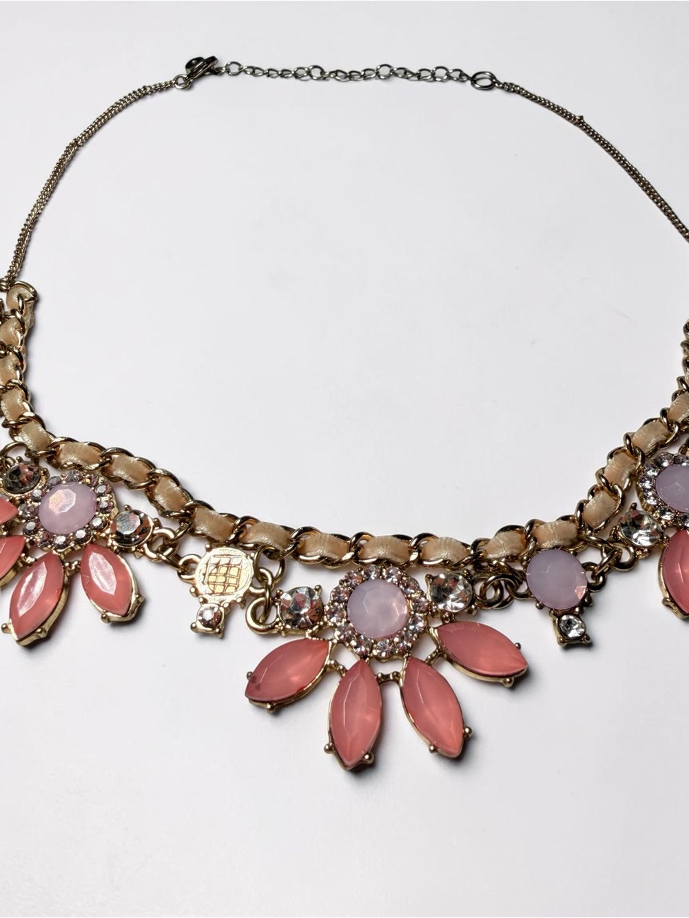 Gold-Tone Pink Crystal Floral Statement Necklace - Women Jewelry